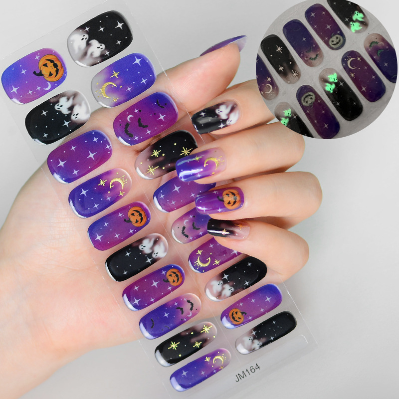 Luminous High Color Rendering Halloween Gel Nail Stickers Pumpkin Ghost Manufacturer Wholesale Half-Baked Phototherapy Nail Stickers