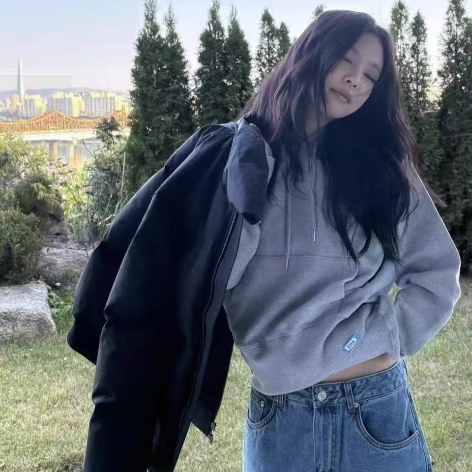 Now Available at Ng Korea Dongdaemun Designer E*A: Basic Hooded Sweatshirt / Loose Wide-Leg Blue Jeans