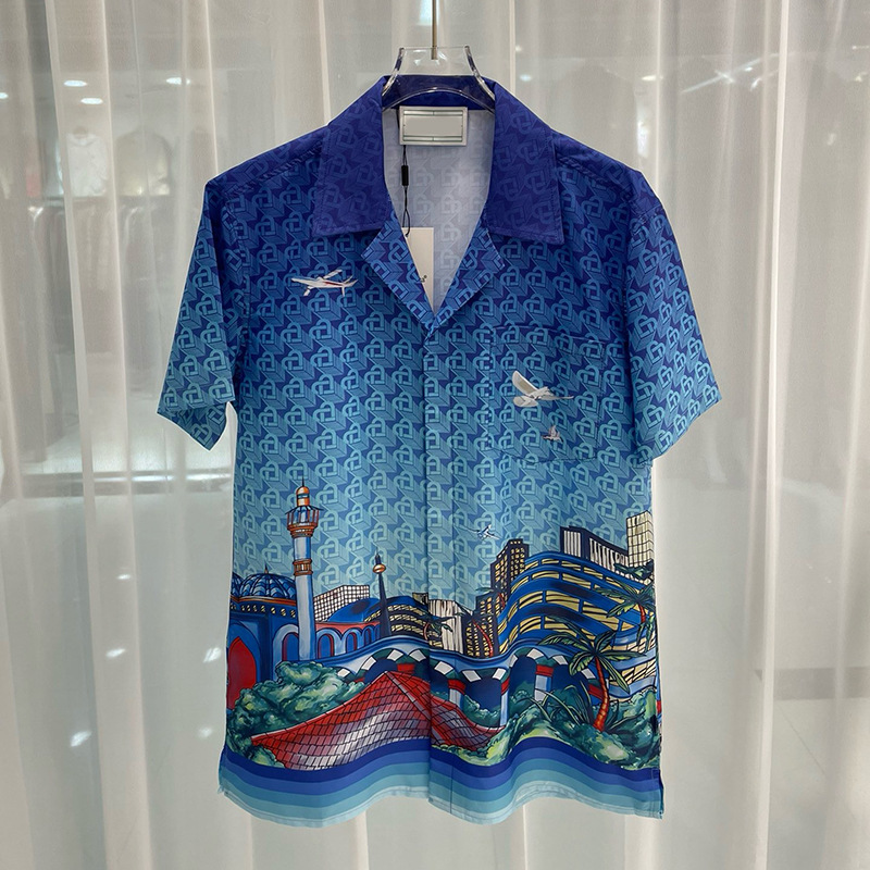 2024 early spring new European and American fashion cross-border foreign trade digital printing men's short-sleeved suit collar shirt trendy shirt