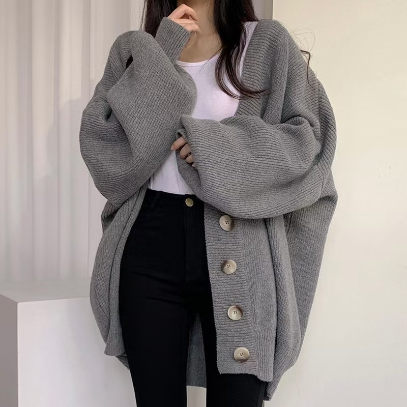 Solid Color Lazy Style Sweater Jacket for Women 2024 Autumn and Winter New Loose Large Size Chic Knitted Cardigan for Women K-Style
