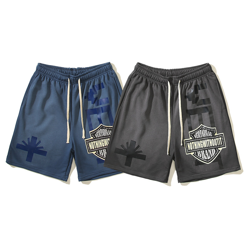 American High Street Vertabrae Retro Old Badge Printed Sports Shorts Beach Pants Men's Five-Quarter Pants Mid-Pants