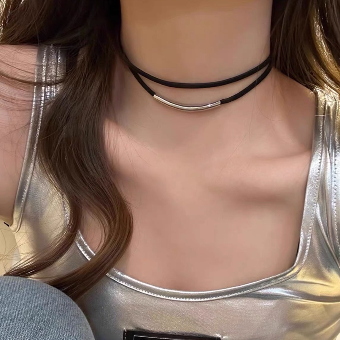 Simple Temperament Titanium Steel Color-free Metal Arc Choker Collar Necklace Women's All-match Niche High-end Necklace