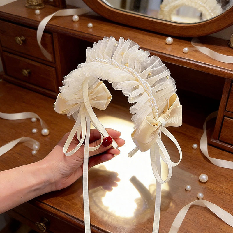 Mori Xianmei Head Buckle Bow Lace Children's Hair Band Lolita Pearl Princess Headband Performance Birthday Headwear