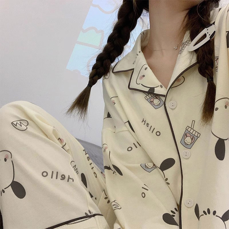 Girls' Cherry Bear Pajamas Women's Spring New Style Lapel Cardigan Casual Comfortable Homewear Set Real Shot Wholesale