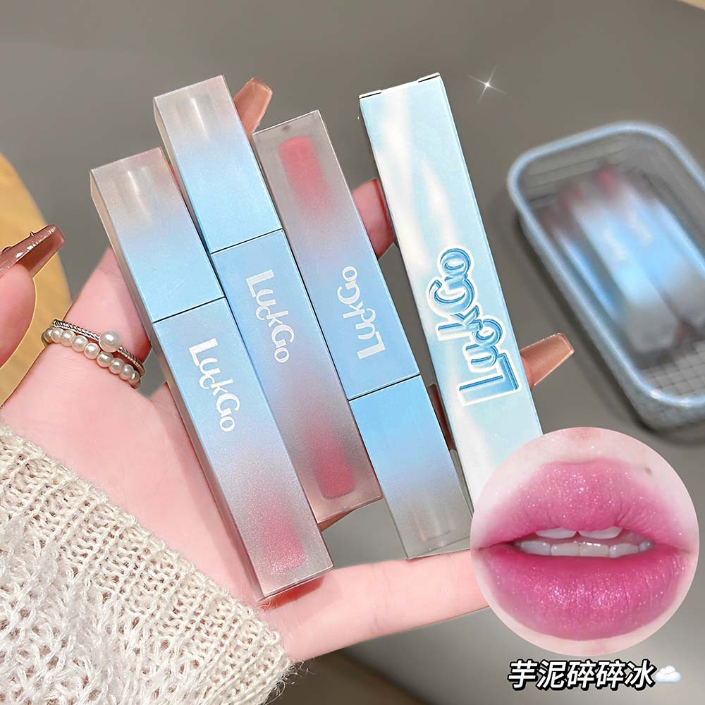 Luckgo Ice Blue Misty Lip Mud Natural Matte Velvet Makeup Lip Glaze Student Cosmetics Lipstick Cross-Border