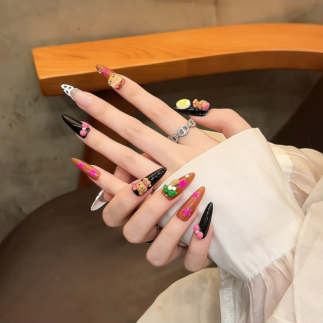 Rikaman Zancui Japanese Color Diamond Black Qiao French Hand-worn Armor Phototherapy Finished Nail Patch Fake Nail