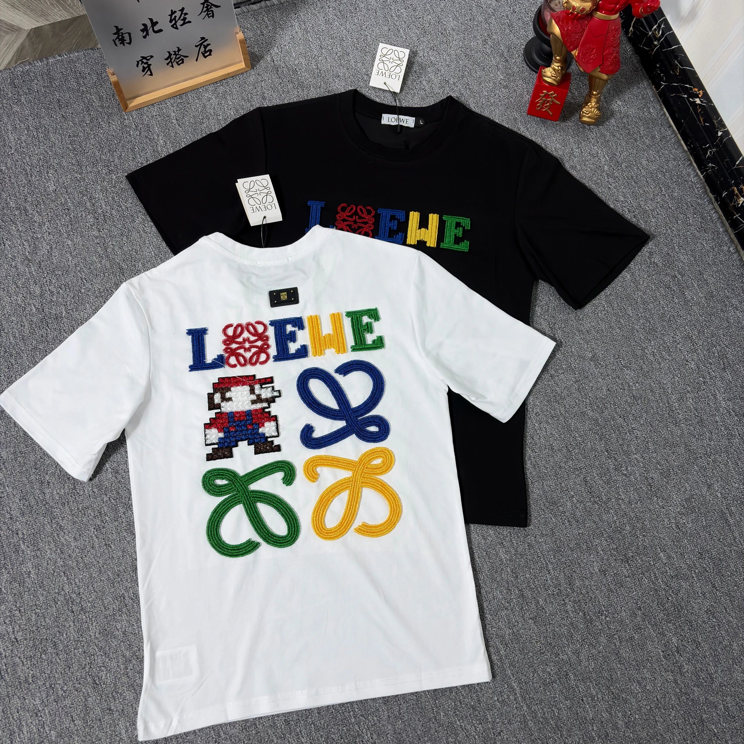 【现货】LOEWE罗意威联名超级马里奥重工彩色刺绣龟背立体纯棉短袖 情侣款男女同款高级感半袖 三标齐全