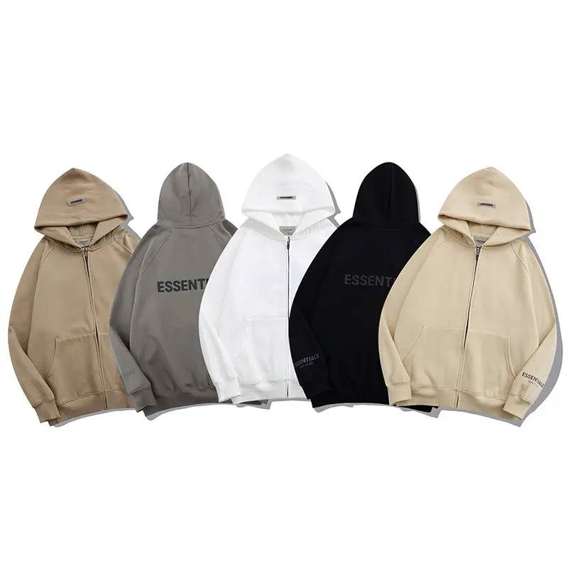 FOG double line Essentials Three-dimensional pressure glue high street plus velvet pullover zipper hooded vests men and women ins foreign trade