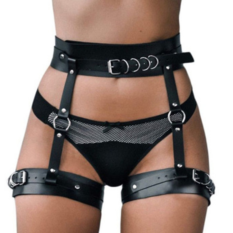 Europe and the United States cross-border wide leather belt Women's restraint belt night performance punk leg ring thigh ring integrated accessories
