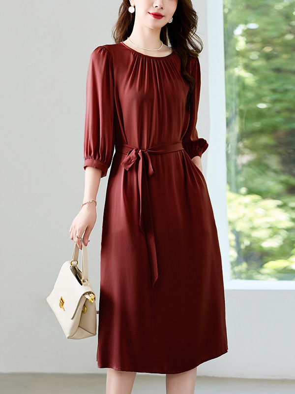 Light Luxury Elegant Silk Elastic Double Joe dress Women's 2024 New Elegant Mid-Sleeve Elegant Age-reducing Mulberry Silk Skirt