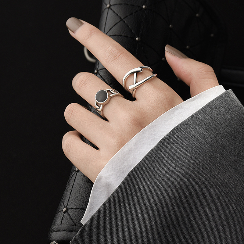 Korean Niche Minimalist Stackable Vintage Rings for Women, Fresh and Trendy Ins Style, Versatile Geometric Open Rings for Students, Index Finger