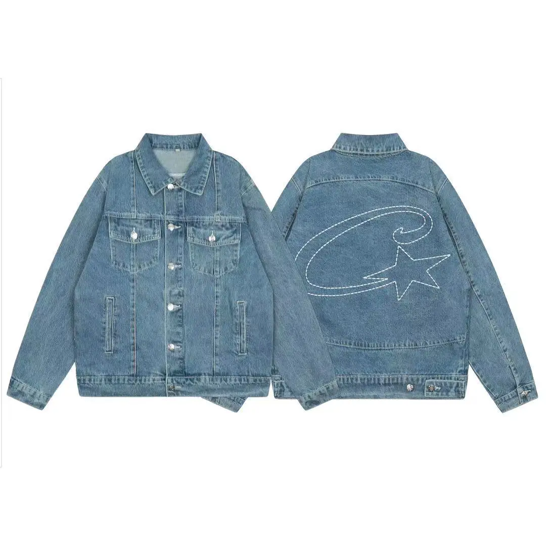 Cross-border Trendy Brand Alcatraz Star Embroidered Washed Jeans Jacket suit Men's and Women's American High Street Jacket