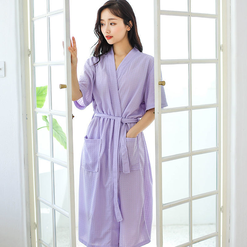 Summer Nightgown for Women, Thin Short-Sleeved Spring & Fall Long Bathrobe for Men, Water-Absorbent Quick-Drying Bathrobe, Couple Pajamas, Home Clothes