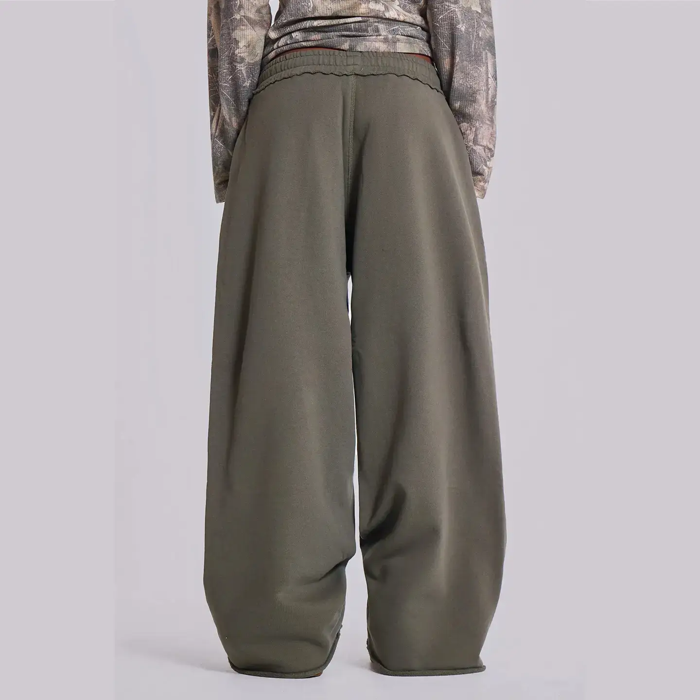Jennie-Style Olive Green Elastic Waist European and American Loose Casual Pants Unisex Street Dance Straight Wide-Leg Trousers