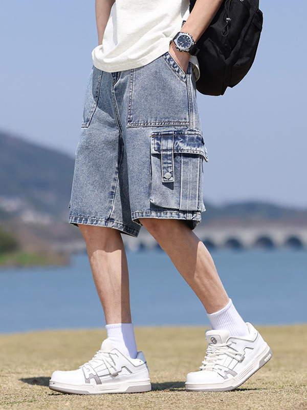 Cross-border Denim Shorts Men's Summer Trendy Workwear Casual Pants Belt with Strap Waist Large Size Medium Pants