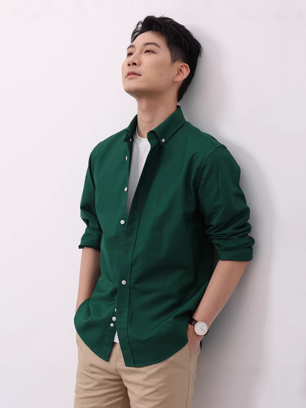 Quality Men's Long-Sleeved Shirt, 100% Cotton Oxford Fabric, 100% Xinjiang Long-Staple Cotton, Button-Down, Solid Color, Men's Shirt