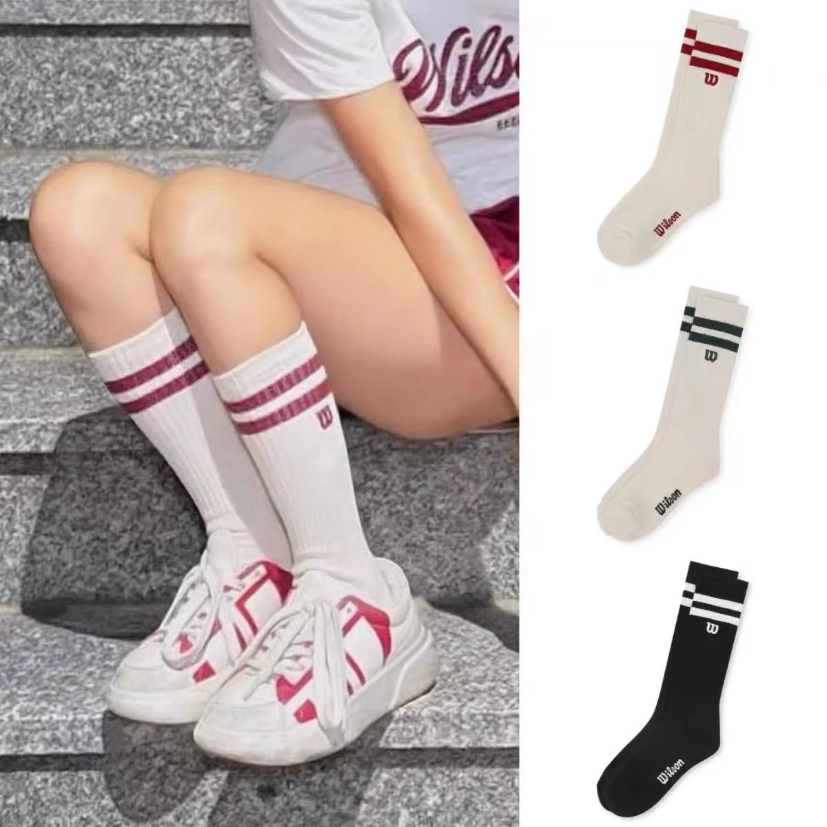 Wilson Weisheng 26 Years Women's Tennis Series Classic Striped Retro Style Stockings High Stockings