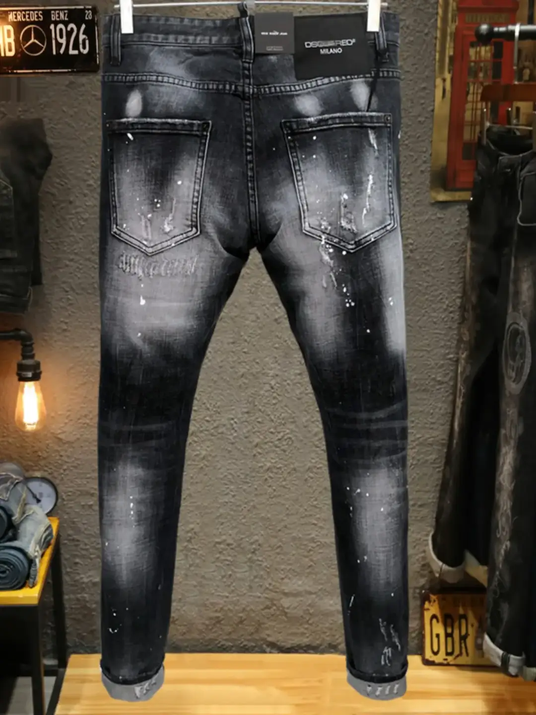European Heavy Industry Dsq2 Fake Hole Splash Paint Spot Stylish silm Skinny Jeans D2 Power Denim Men Trendy