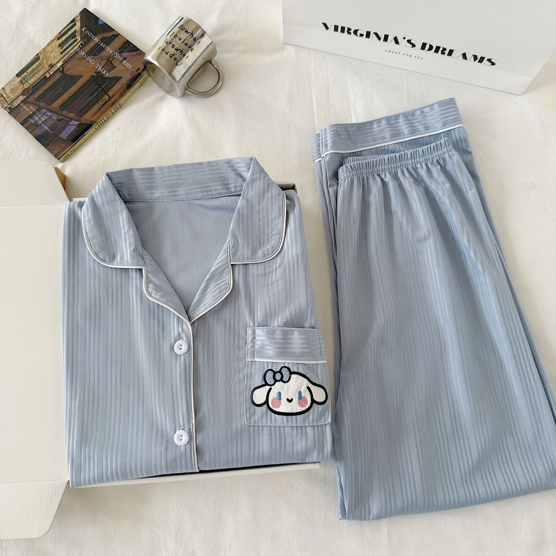 Women's Spring and Autumn Pajamas, Cardigan Style, Long-Sleeved, Long Pants, Cotton, Simple Casual Solid Color, Loose Fit, Suitable for Wearing Outside, Loungewear