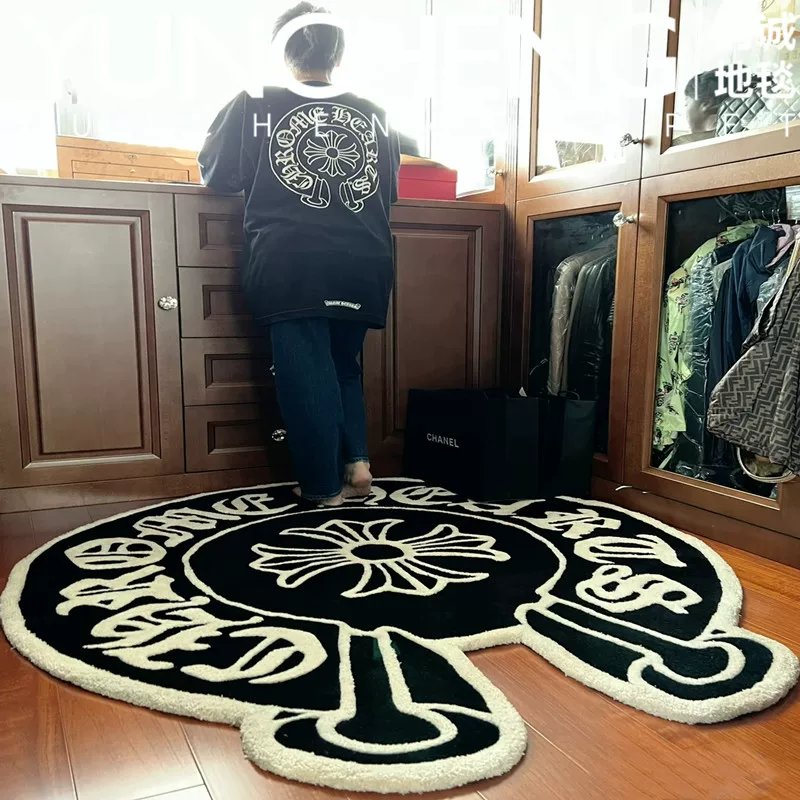 欧美轻奢潮牌黑白客厅茶几地毯意式卧室书房衣帽间床边床尾毯定制