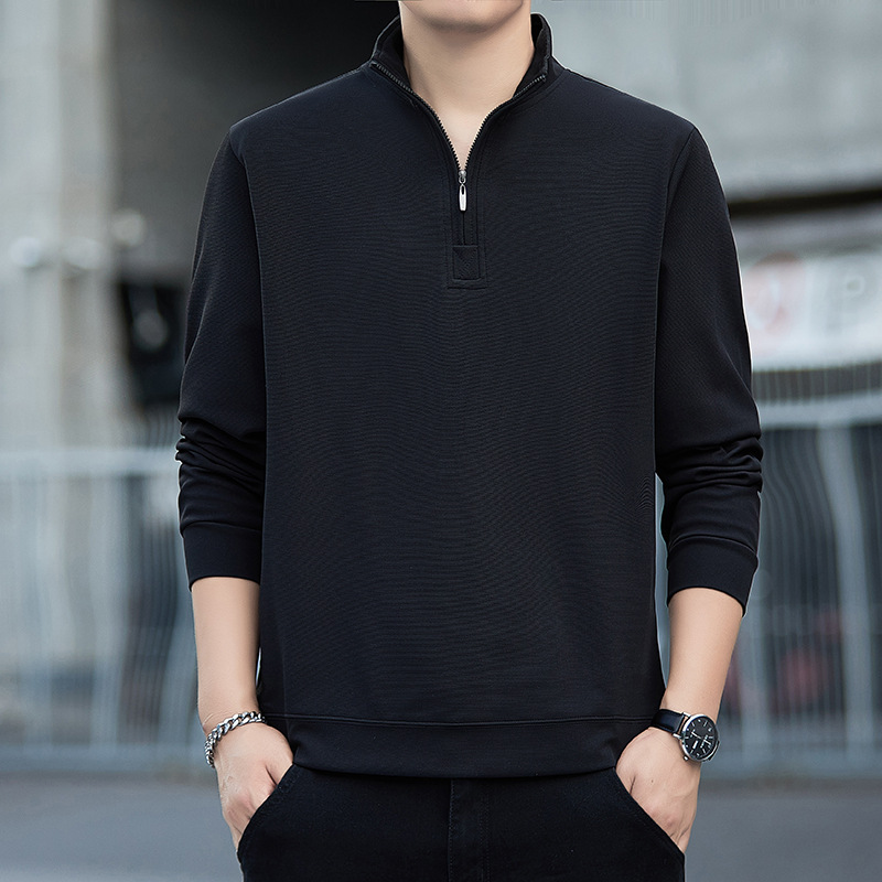 Cross-Border New Spring and Autumn Men's Long-Sleeve T-Shirt Sweatshirt with Stand Collar, Pullover, Half-Zip, Solid Color, Business Casual, Sports