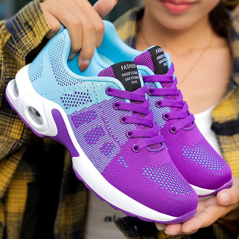 Shoes Women's Sports Shoes Cross-Border Large Size Women's Shoes Light Air Cushion Running Shoes Versatile Single Shoes Fly Knitted Breathable Mesh Shoes