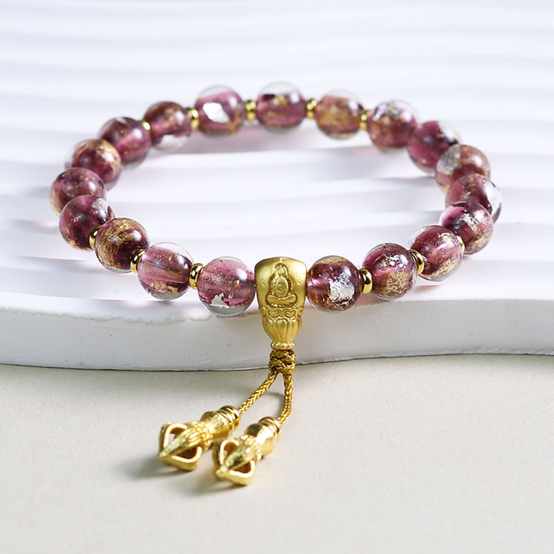 Incense Ash Glass Bead Bracelet for Women, Light Luxury Vajra Gold Foil Multi-Treasure Buddha Beads, Live Broadcast Jewelry, Tourist Attraction Accessories Wholesale