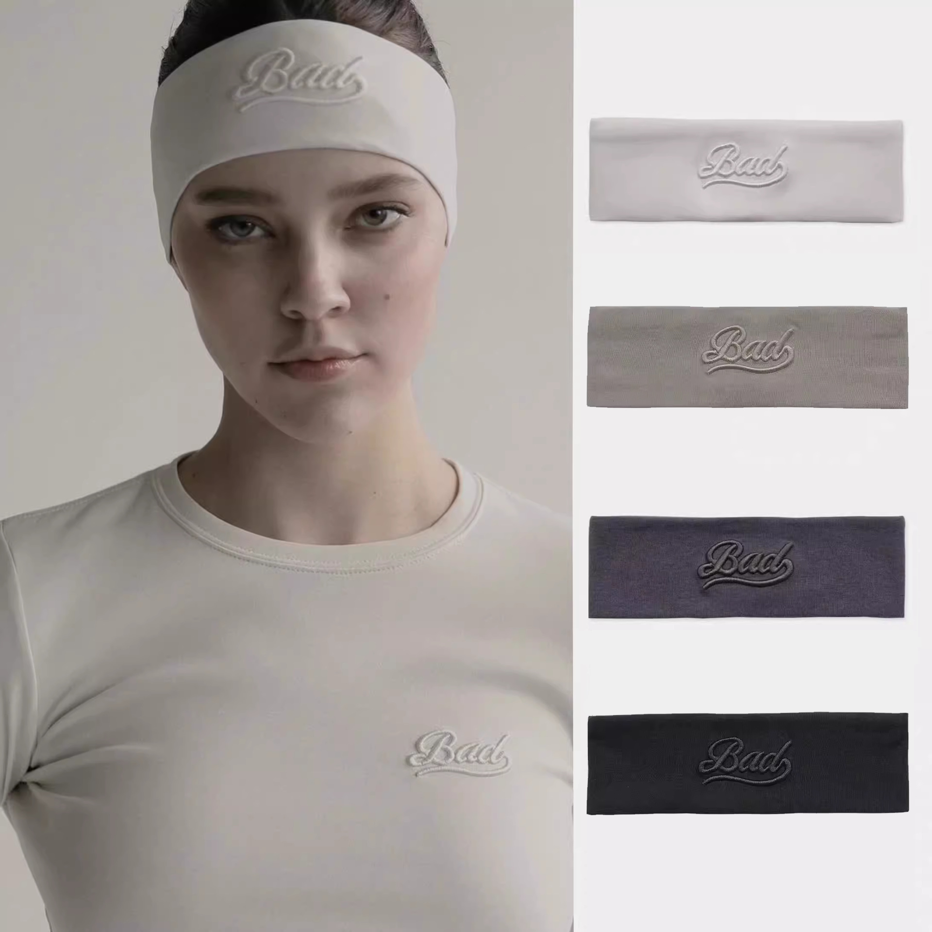 Korean Badblood Bcac Series American Sexy Headscarf Letter Embroider Pure Color Yoga Headband
