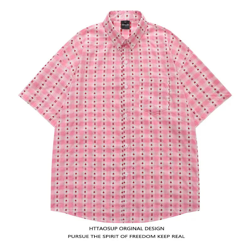 A generation of new American retro contrast plaid sunscreen shirt men's and women's short sleeve loose thin shirt coat