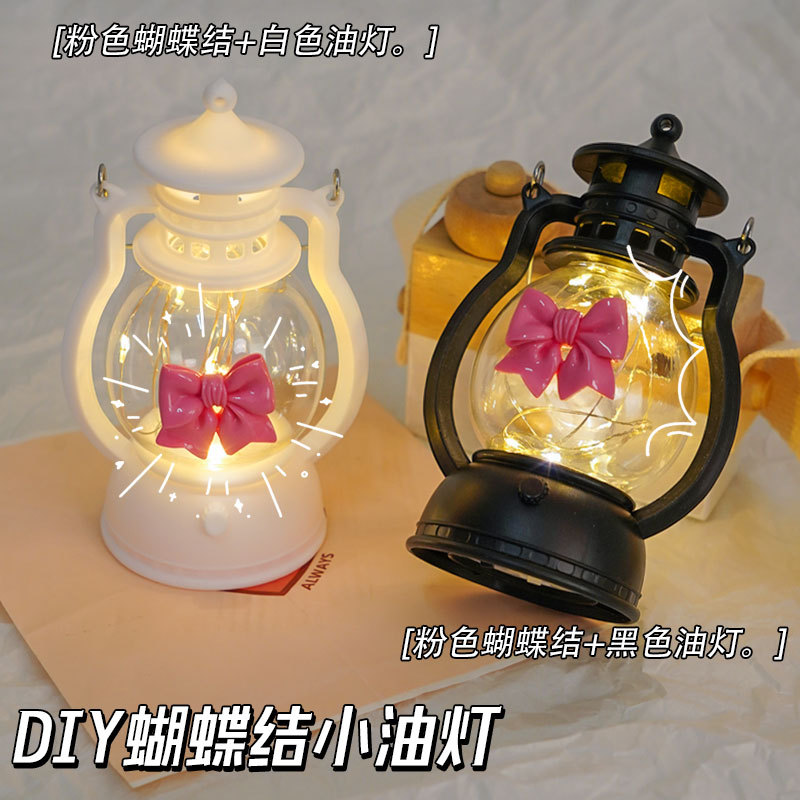 Creative diy bow small oil lamp led portable nightlight dormitory bedroom decorative atmosphere lamp desktop small ornaments