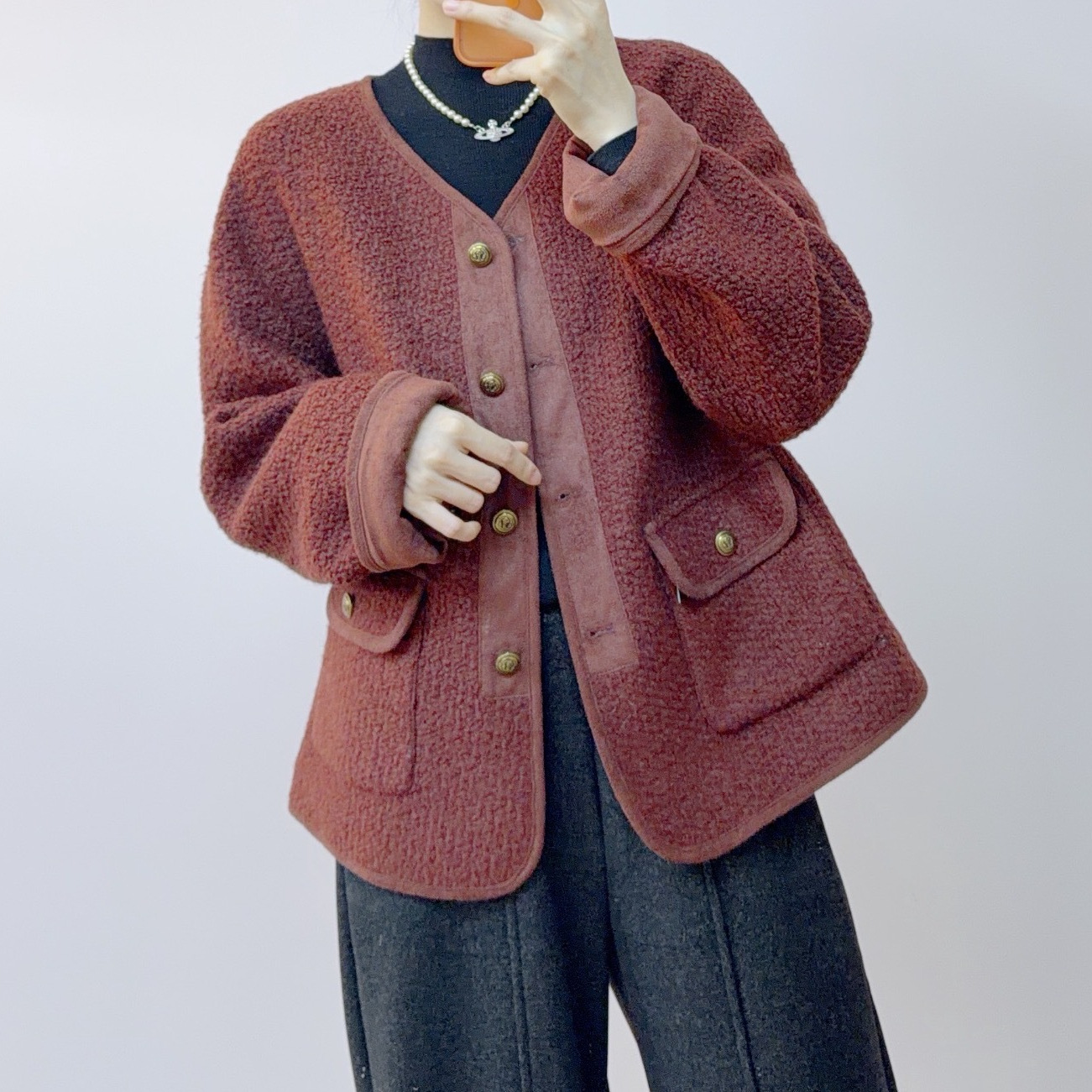 2025 Winter New Fashion Stylish Round-Neck Versatile Korean-Style Short Shearling Coat 315