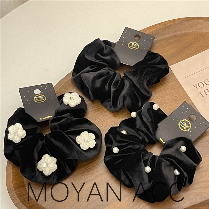 Temperament Fairy Velvet Large Intestine Hair Ring Large Hair Rope Flower Korean Texture Hair Accessories Headband Pearl Flower Headdress