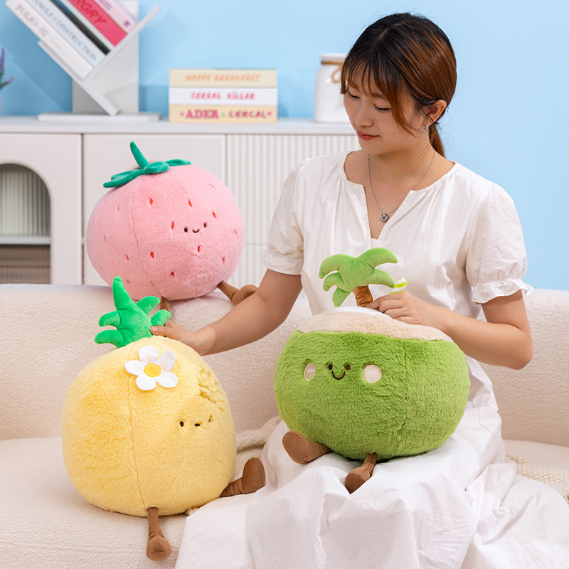 Coconut Doll Pillow, Cute Fruit Pillow, Super Soft Plush Toy, Strawberry Watermelon Doll, Realistic Cushion