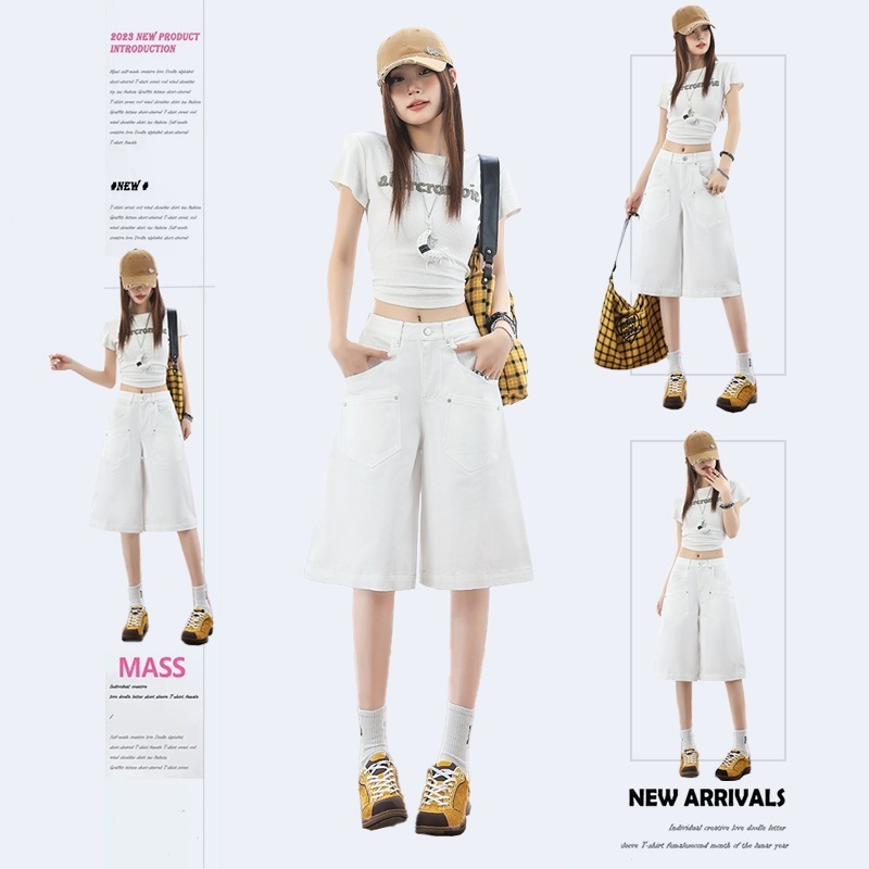 Sgl3067 Internet Celebrity White Cotton Thin Material Popular Five-Point Shorts Xs-2Xl Other Solid Colors Factory Direct Washed