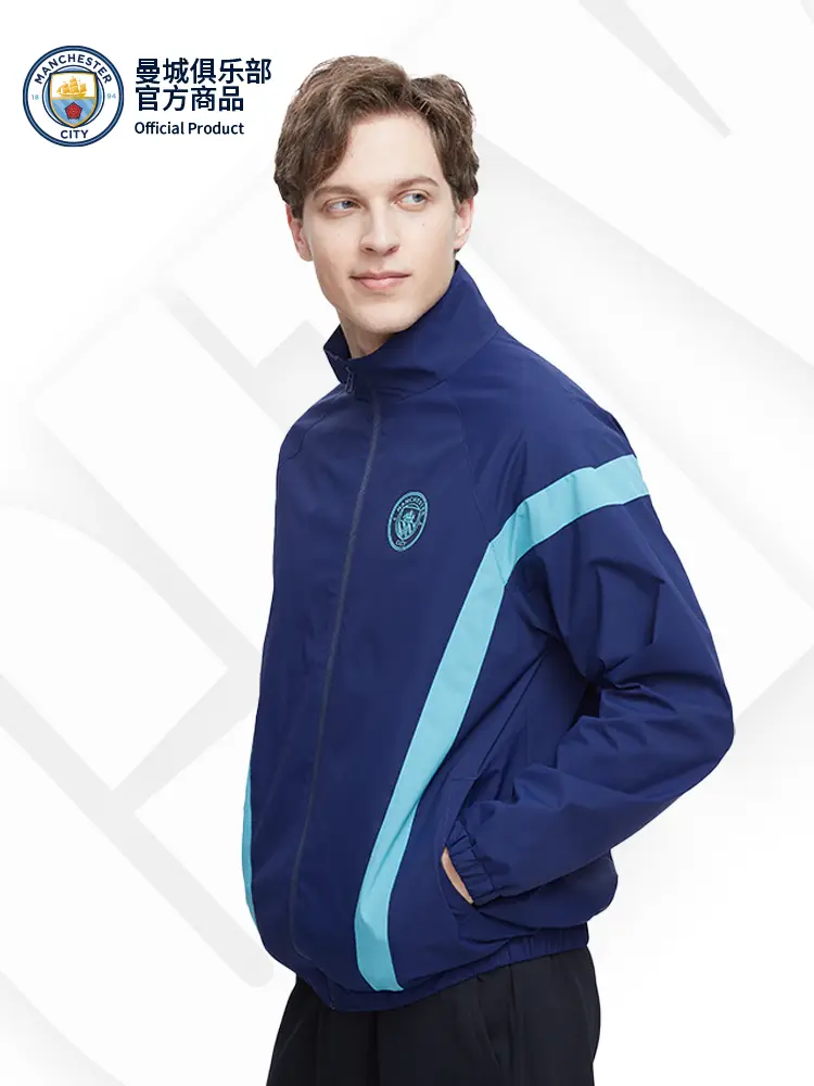 [Official Authentic] Manchester City Club | Navy Blue Athleisure Splicing Coat Men and Women Jacket Football Fans