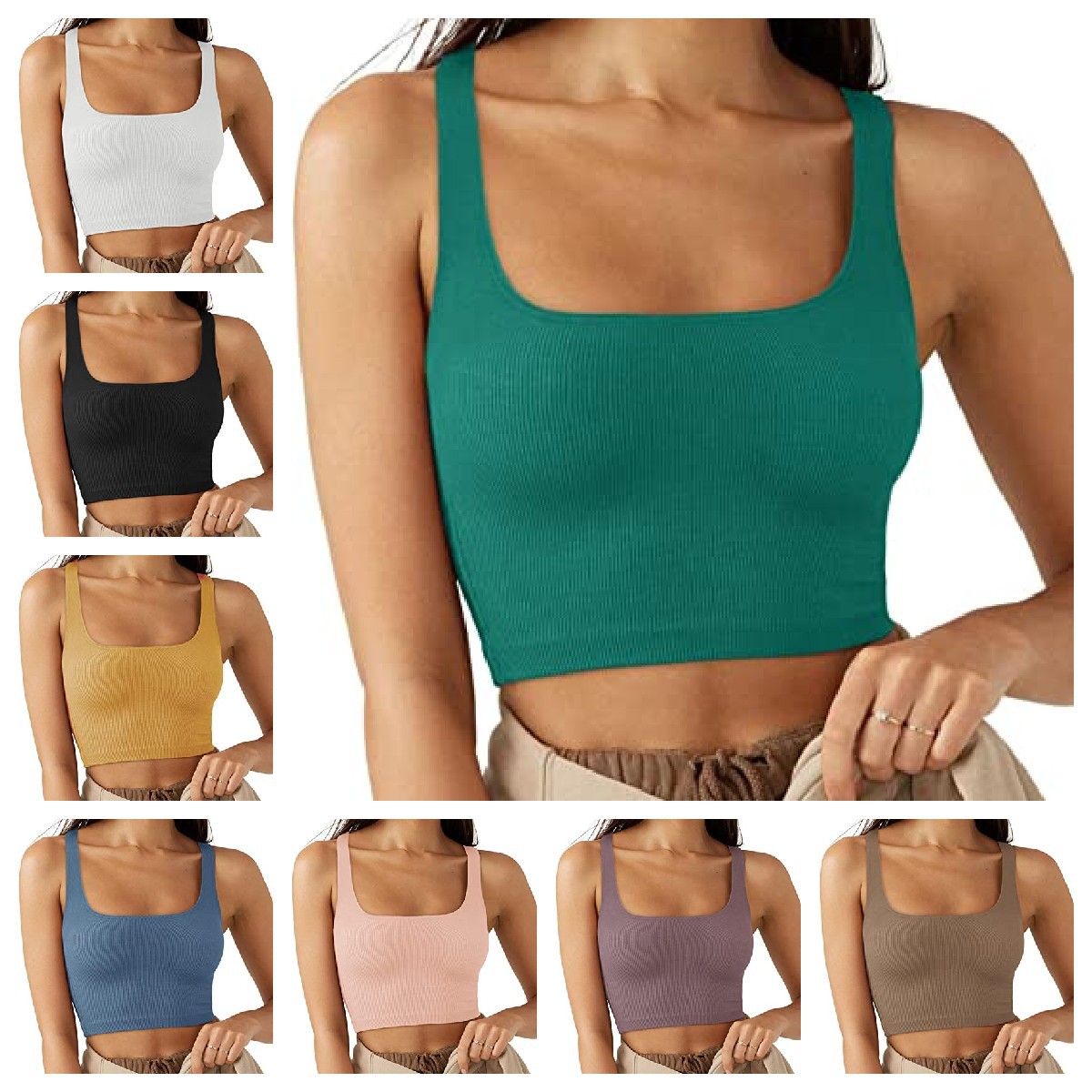 24 Spring Amazon New European and American Style Ins Women's Pure Color Fashion Trendy Sexy Threaded Vest