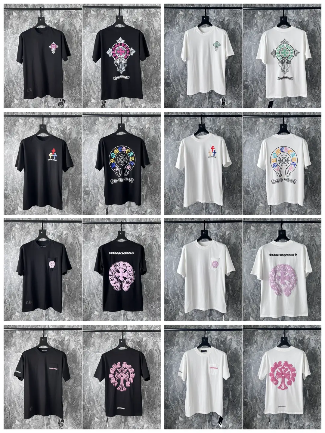 American Trendy Brand Chromehearts Short-Sleeved T-Shirt Collection Cross Horseshoe Angel Wings
