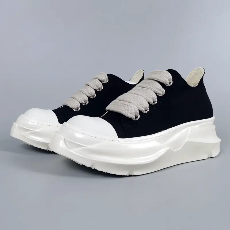 Men's Lace-Up Low-Top Sneakers with Double-Layered Soles, Casual Sports Shoes, Canvas Boots, Height-Increasing Thick-Soled Shoes, Short Boots, Trendy