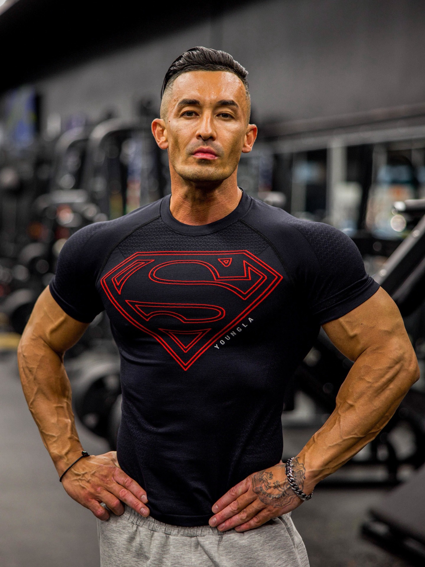 Youngla New American-Style Muscle Fitness Men's Sports Short-Sleeved Casual Running Quick-Drying Breathable T-Shirt