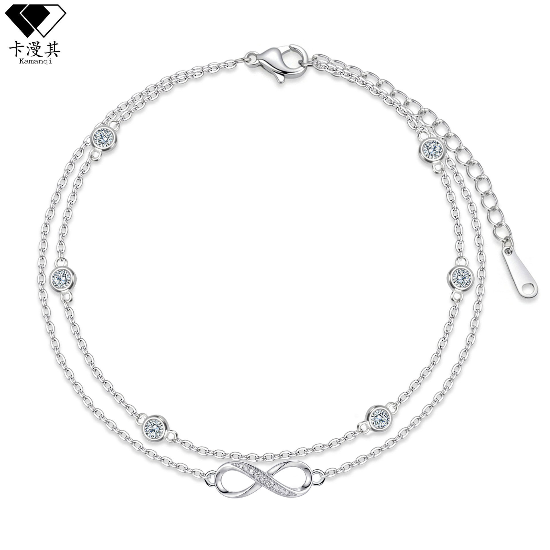 S925 Silver Plated Summer Versatile Infinity Symbol Anklet for Women, High-End Niche Design Zircon Anklet Gift for Girlfriend