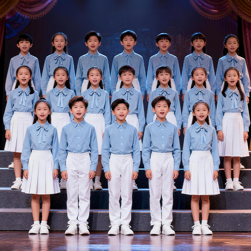 Children's Chorus Performance Costumes Blue Primary and Secondary School Students Host Speech Competition Large Choir Costumes Chorus Uniforms