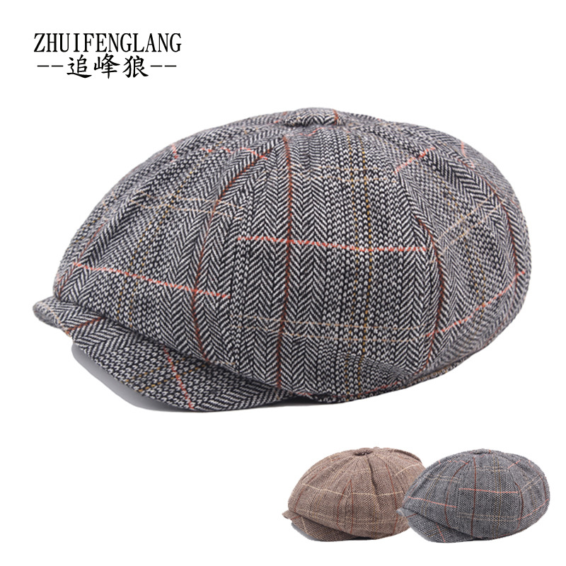 Amazon Beret Hat Men's Autumn and Winter Warm Peaked Cap Tweed British Newsboy Hat Middle-Aged and Elderly Octagonal Hat