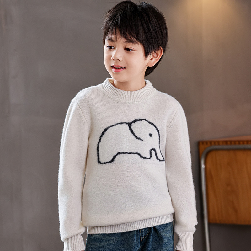 Children's high-end new pure wool sweater cartoon cute baby sweater for boys and girls pullover base long sleeve top