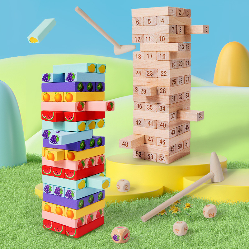 New 54 Digital Beech Stacking High Children's Fruit Cognitive Stacking Game Wooden Toy
