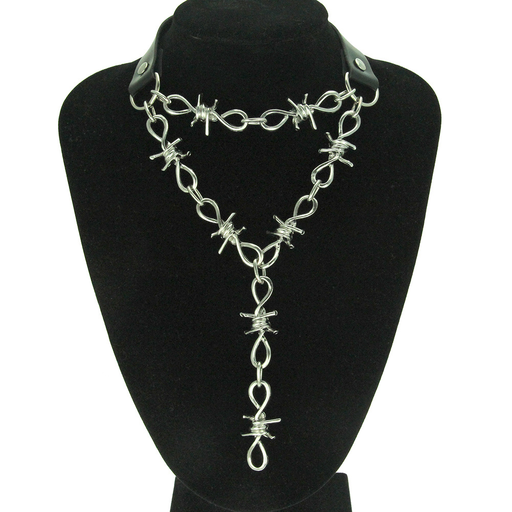 European and American necklace jewelry punk retro multi-layer leather collar Thorn barbed necklace Street hipster accessories