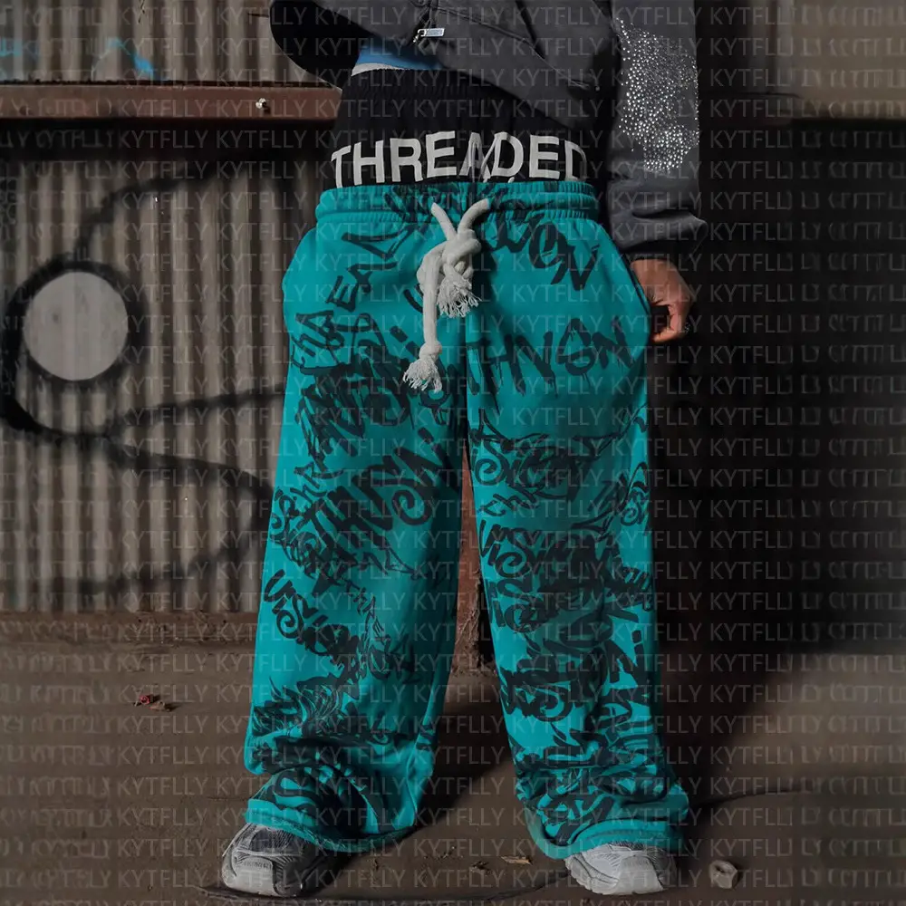 American Cross-Border 2025 New Popular Printed Wide-Leg Pants Fake Two-Piece Youth Hip-Hop Pants