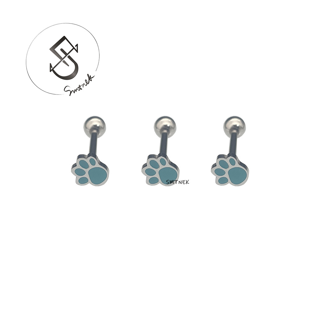 SMTNEK titanium steel multi-color oil drop welding bear claw tongue nail cute mini non-mainstream puncture jewelry