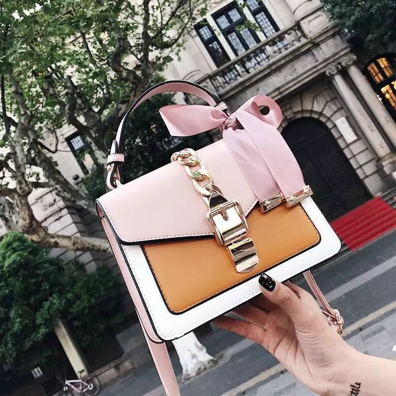 Ins Super Fire Bag Contrast Silk Towel Bag Chain Handbag Korean Style All-match Personality Explosion Shoulder Crossbody Bag Fashion
