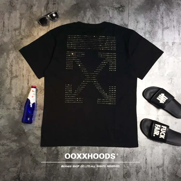 2023 Summer Luxury and Domineering Ins Hot Diamond letter Direction Geometric Arrow pure cotton Couple Tee Short Sleeve T-Shirt Loose