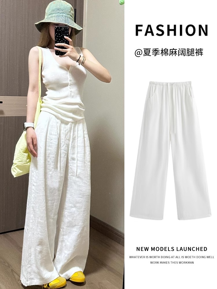 Tencel Linen Wide-Leg Pants for Women, Summer Thin Style, 2026 New Model, Ice Silk Loose Straight Casual Lazy Floor-Length Pants